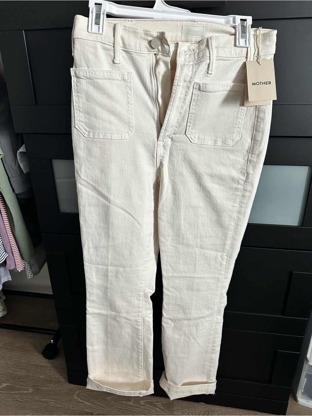 MOTHER Off-White Slim Straight Jeans